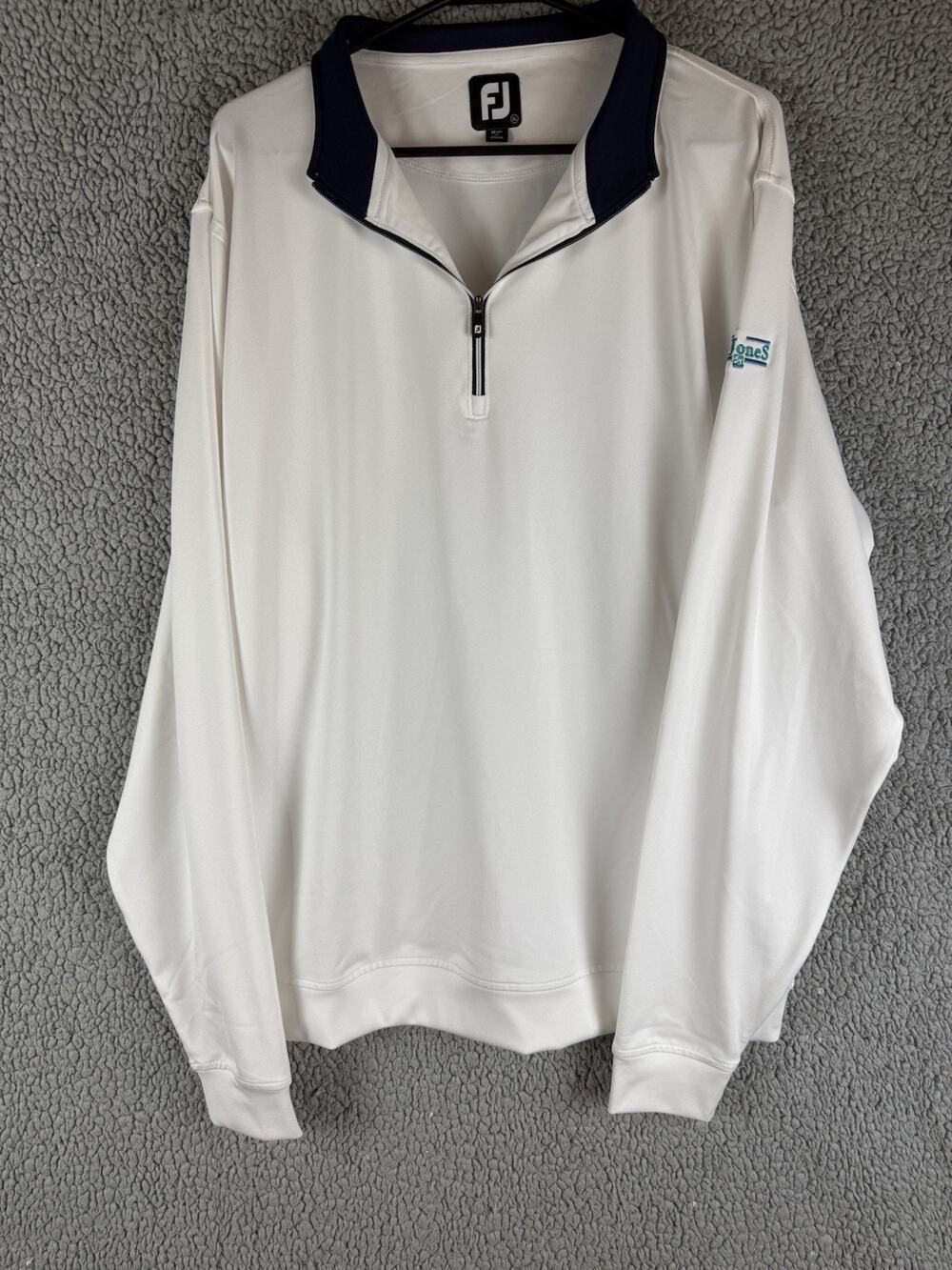 FootJoy XL Pullover Men White Quarter Zip Raglan Performance Golf Top Logo
